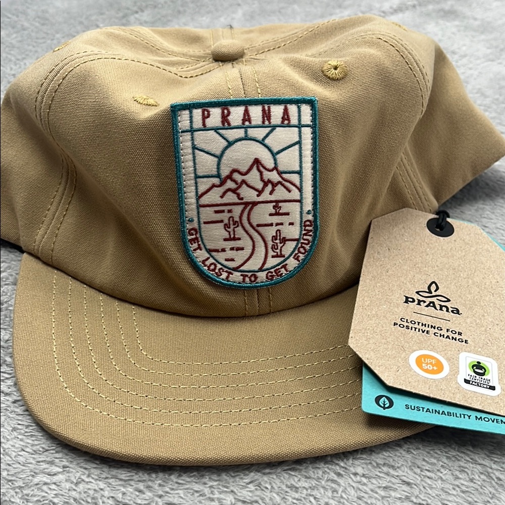 NEW Prana Unisex Men's Women's One Size Tan Cap "Get Lost to Get‎ Found" Patch